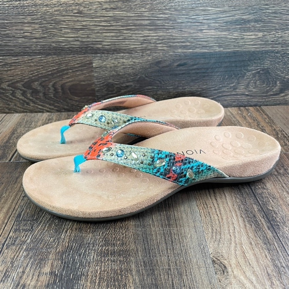 Vionic Lucia Snake Embossed Rhinestone Thong Sandals Multi Color Womens 10